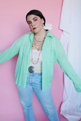 Men's or women's vintage 1960's Towncraft, Penneys label long sleeve button up shirt with two chest pockets. Sea foam green color and cotton material.