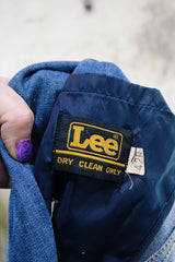 Men's or women's vintage 1970's Lee label long sleeve light wash denim blazer with two button closure, double lapel, and front pockets.