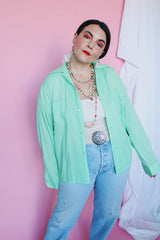 Men's or women's vintage 1960's Towncraft, Penneys label long sleeve button up shirt with two chest pockets. Sea foam green color and cotton material.