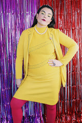 Women's 1960's St. Andrews Imports LTD., Made in Hong Kong label three piece matching set in bright yellow wool material.