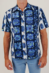 men's vintage Hawaiian print shirt front