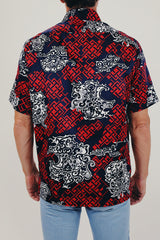 men's vintage Hawaiian print button up back