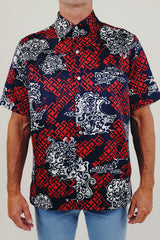 men's vintage Hawaiian print button up front