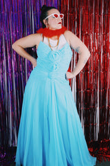 Women's vintage 1980's Estevez, Neil Diamond Inc. label sleeveless maxi length bright blue dress.