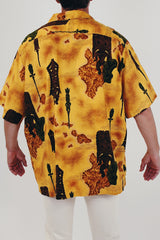 men's vintage tiki printed button up back