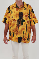 men's vintage tiki printed button up front