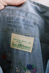 Women's vintage 1970's Sears JR Bazaar label long sleeve button up top in blue denim chambray.
