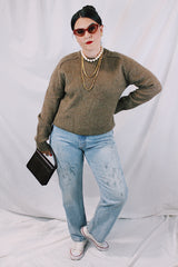 Men's or women's vintage 1980's Gary Reed's Adam Sloane label long sleeve pullover crewneck sweater in a brown color and acrylic and mohair material.