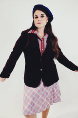 vintage maroon velvet blazer one button closure front