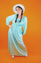 balloon sleeve maxi dress teal color vintage 1960's