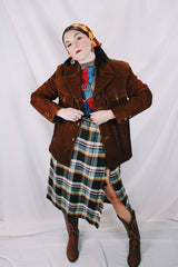 Men's or women's vintage 1970's Robert Lewis Idea label long sleeve chocolate brown suede jacket with button front closure and double lapel with a western style.