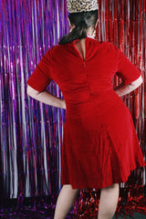 Women's vintage 1970's short sleeve mini length red velvet shift dress.