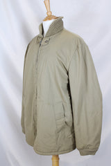 Men's or women's vintage 1970's Sir Jac label long sleeve grey colored longer length zip up bomber jacket with knit ribbed trim.