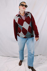 Men's or Women's vintage 1970's Pringle Intarsia, Inlaid by Hand, Made in Scotland label long sleeve cashmere material pullover sweater with V shaped neckline.