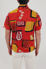 men's vintage tiki print button down back