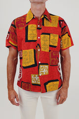men's vintage tiki print button down