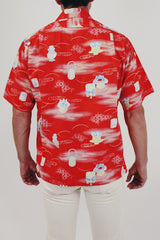 Men's red vintage printed button up back