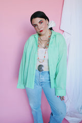 Men's or women's vintage 1960's Towncraft, Penneys label long sleeve button up shirt with two chest pockets. Sea foam green color and cotton material.