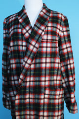 Men's or women's vintage 1960's Pendleton, Made in USA label long sleeve long length plaid print dressing gown in white and red and a wool material.