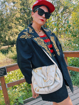 white silver and gold metallic vintage 1980's crossbody purse