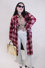 Women's or men's vintage 1950's Beacon label cotton blend material red and white plaid print sleepwear robe with satin trim and two front pockets