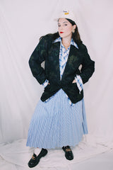 Women's vintage 1980's Massimo, Mase in Italy label long sleeve black wool blazer with subtle all over floral print.