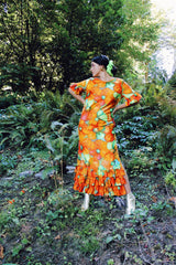 Short Sleeve Floral Printed Dress with Ruffle Arms & Hem