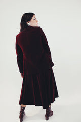 vintage maroon velvet skirt and jacket set back