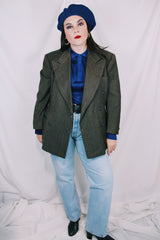 Men's or women's vintage 1980's Fintex Clothes label long sleeve brown colored double breasted blazer with button front closure and pin stripes