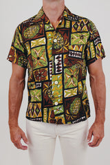 men's vintage Hawaiian print shirt front