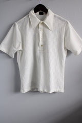 Men's or women's vintage 1970's Towncraft Designer Collection JCPenney label short sleeve white polo top with collar and half button closure in lightweight polyester.