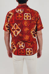 vintage men's red Hawaiian print button up back