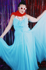 Women's vintage 1980's Estevez, Neil Diamond Inc. label sleeveless maxi length bright blue dress.