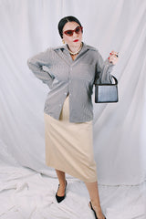 Women's or men's vintage 1970's Mr. California label long sleeve brown and white gingham print button up shirt with dagger collar and two chest pockets. Lightweight polyester material.