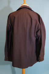 Men's vintage 1950's Shirt, Flying, Heavy, Type A-1A (Air Force) label long sleeve button up shacket in a chambray blue wool material.