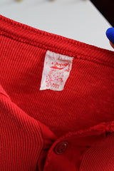 Men's or women's vintage 1980's Hanes, Made in USA label long sleeve cotton henley tee with David Lee Roth tour text on arms.