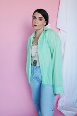 Men's or women's vintage 1960's Towncraft, Penneys label long sleeve button up shirt with two chest pockets. Sea foam green color and cotton material.