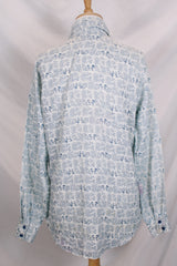 Men's or women's vintage 1970's Kennington California label long sleeve button up shirt in white with all over Disney print featuring Minnie and Mickey Mouse.