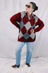 Men's or Women's vintage 1970's Pringle Intarsia, Inlaid by Hand, Made in Scotland label long sleeve cashmere material pullover sweater with V shaped neckline.