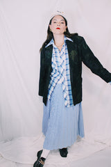 Women's vintage 1980's Massimo, Mase in Italy label long sleeve black wool blazer with subtle all over floral print.