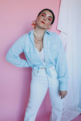 Men's or women's vintage 1970's Levi's, Regular Fit label long sleeve light blue plaid button up shirt with two chest pockets