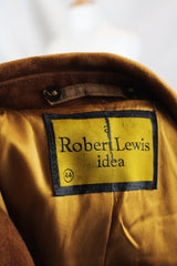 Men's or women's vintage 1970's Robert Lewis Idea label long sleeve chocolate brown suede jacket with button front closure and double lapel with a western style.