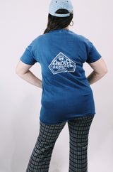 Men's or women's vintage 1970's Made in USA label navy blue graphic band t-shirt of the group Eruption.