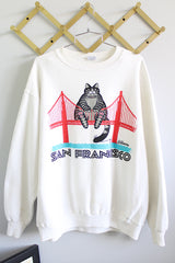 Women's or men's vintage 1980's Crazy Shirt Hawaii label white long sleeve crew neck pullover sweater with Kliban Cat graphic on front and back.