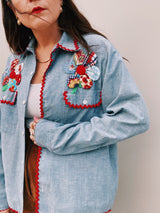 Long Sleeve Patchwork Chambray Button Up