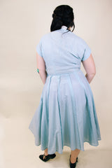 Women's vintage 1960's Toni Todd Original label short sleeve midi length light blue sheer a line dress.
