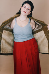 Men's or women's vintage 1970's Towncraft, Penneys, Made in Yugoslavia label size large long sleeve brown colored corduroy pea coat with button closure and pockets.