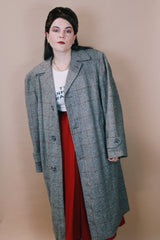 Men's or women's vintage 1960's Max Weinstein Tailor, Portland, Oregon label size large long sleeve long length brown tweed wool trench coat with button closure.