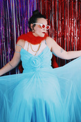 Women's vintage 1980's Estevez, Neil Diamond Inc. label sleeveless maxi length bright blue dress.