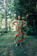 Sleeveless Maxi Hawaiian Print Dress with Mock Neck